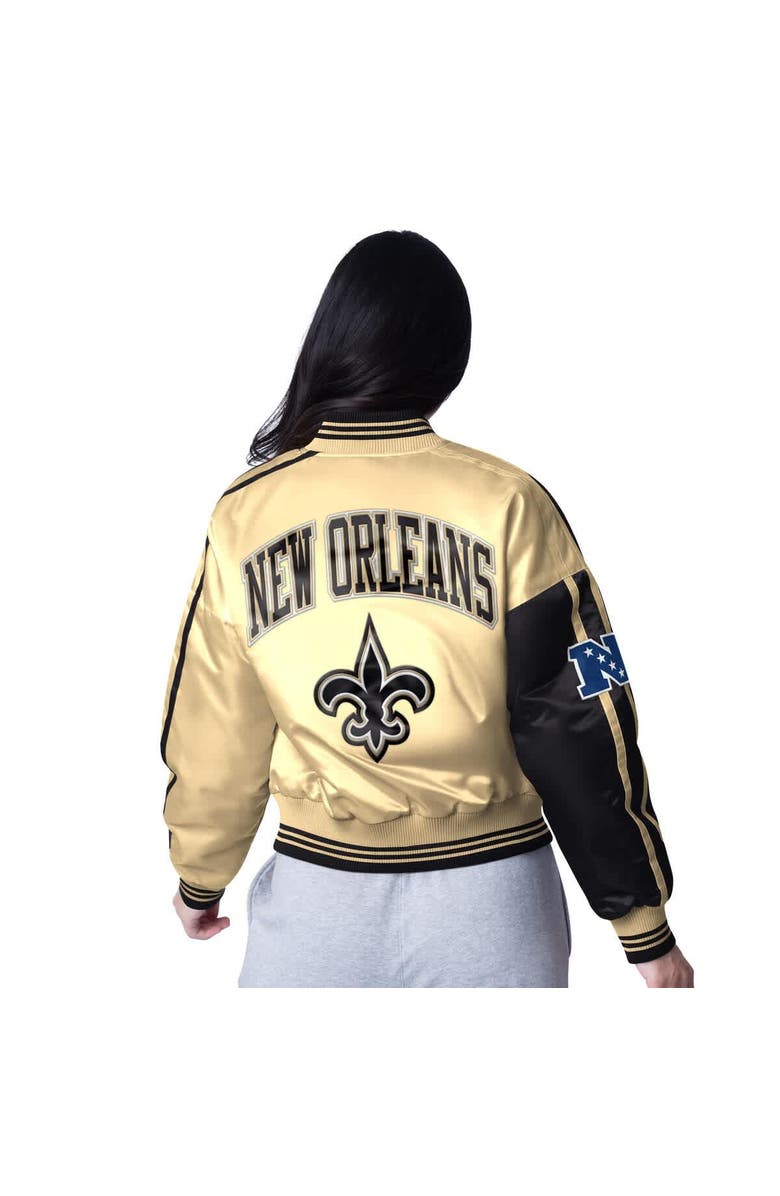 STARTER Women's Starter Black/Gold New Orleans Saints Zone Blitz Cropped Full-Snap Satin Jacket, Alternate, color, Black