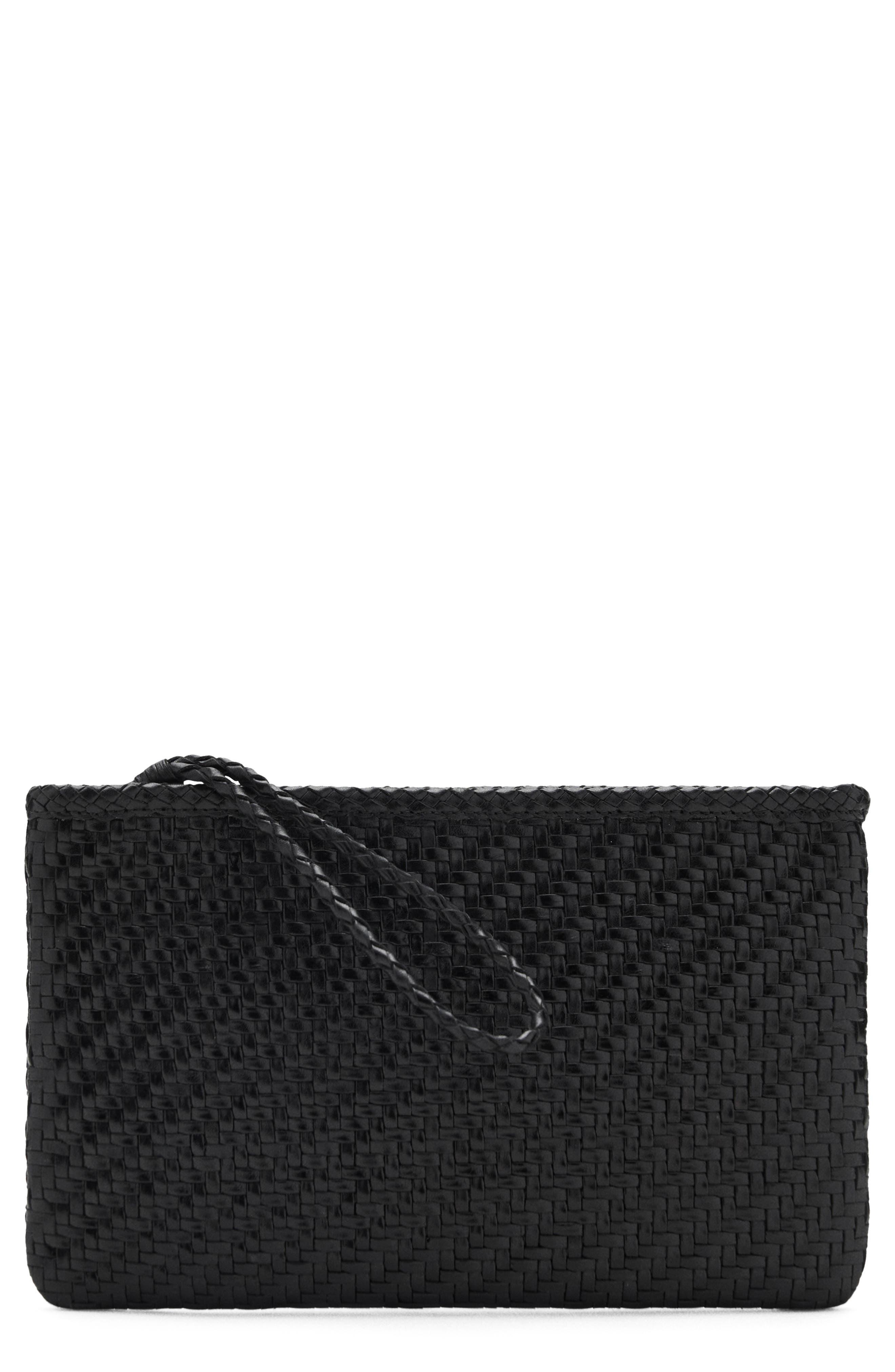 MANGO Braided Leather Clutch, Main, color, 