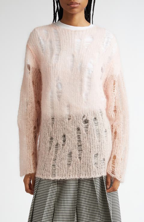 Open Knit Mohair & Wool Blend Sweater