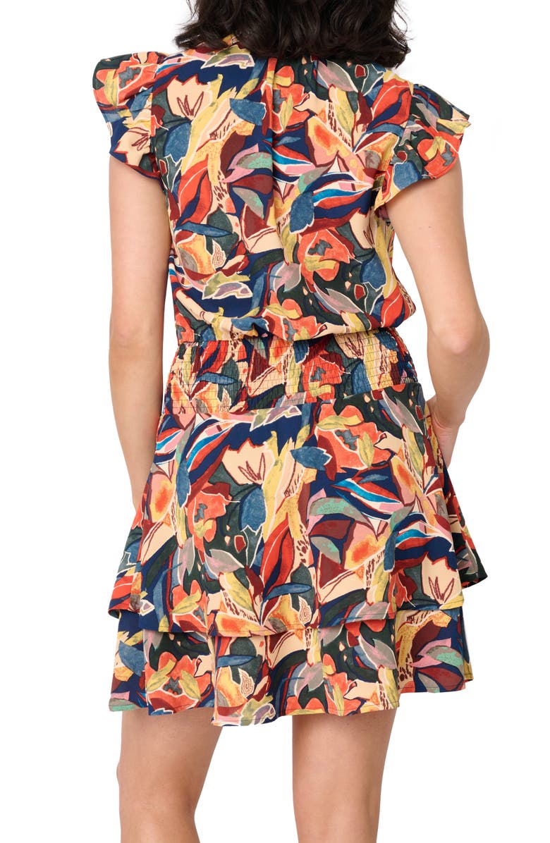 GIBSONLOOK Isla Smocked Waist Flutter Sleeve Minidress, Alternate, color, Abstract Painterly Floral