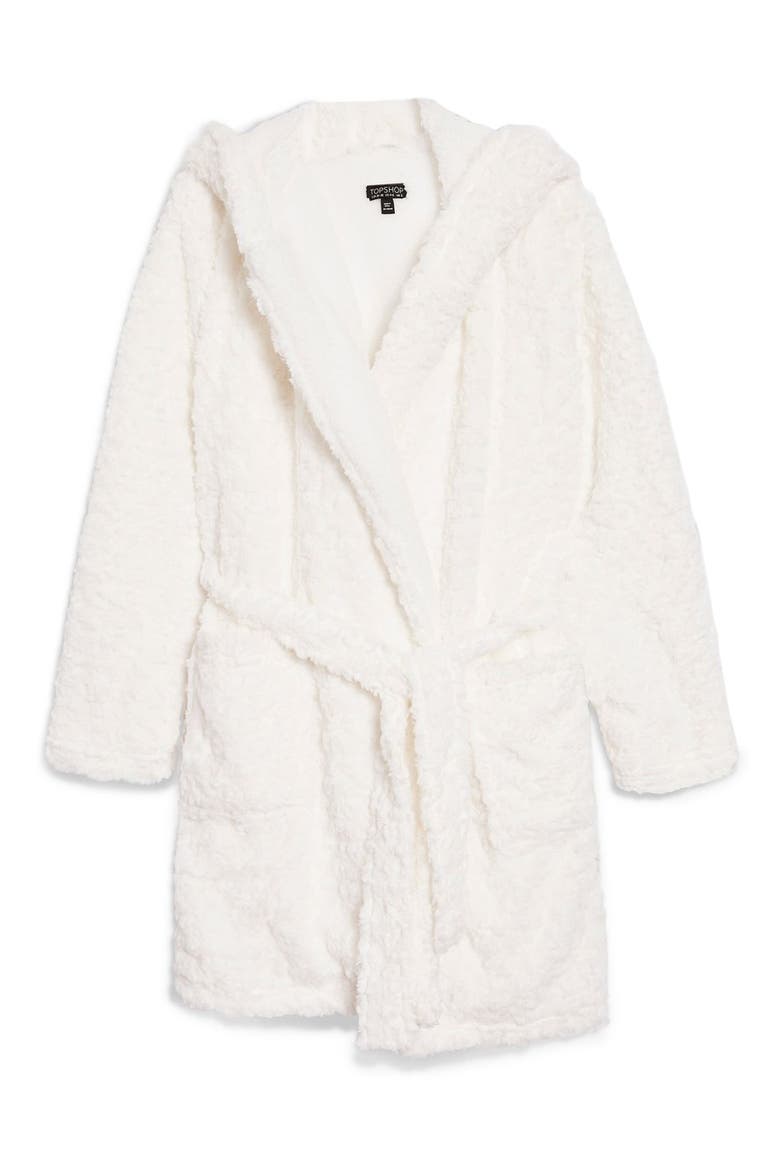 Fluffy Faux Fur Hooded Robe, Alternate, color, CREAM