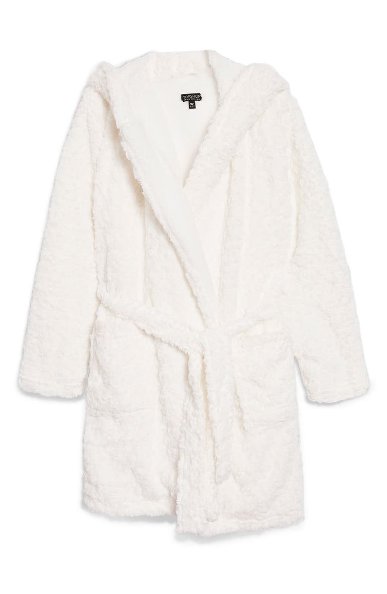 Topshop Fluffy Faux Fur Hooded Robe, Alternate, color, 