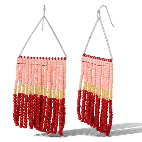 Pink and Red Ombre Beaded Fringe Earrings