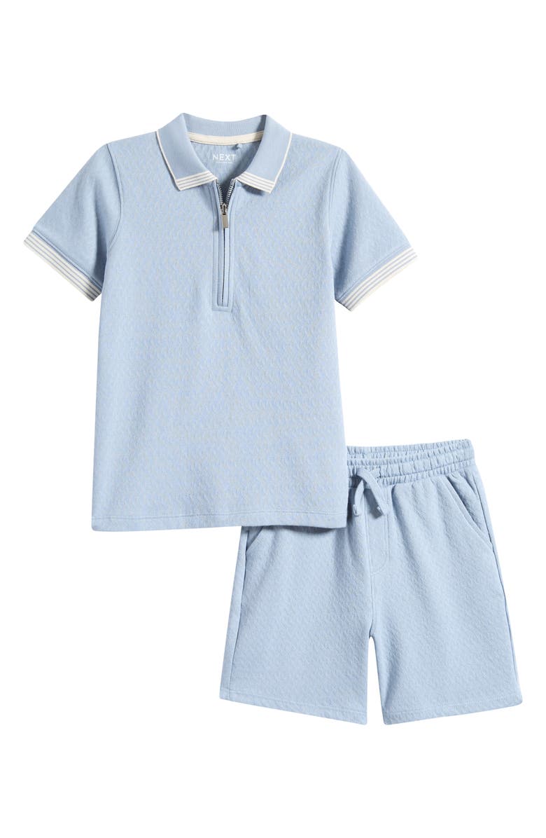 NEXT Kids' Core Quarter Zip Polo & Shorts Set, Main, color, Blue