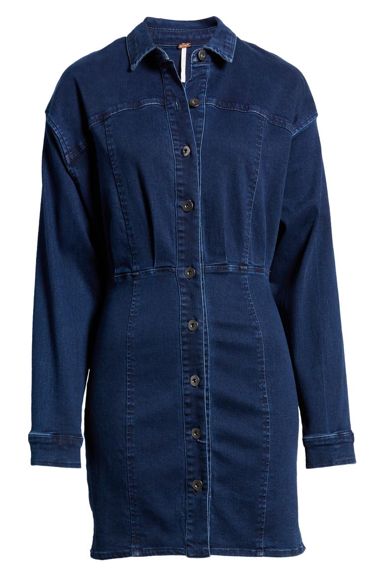 Amber Long Sleeve Denim Shirtdress, Alternate, color, DARK INDIGO