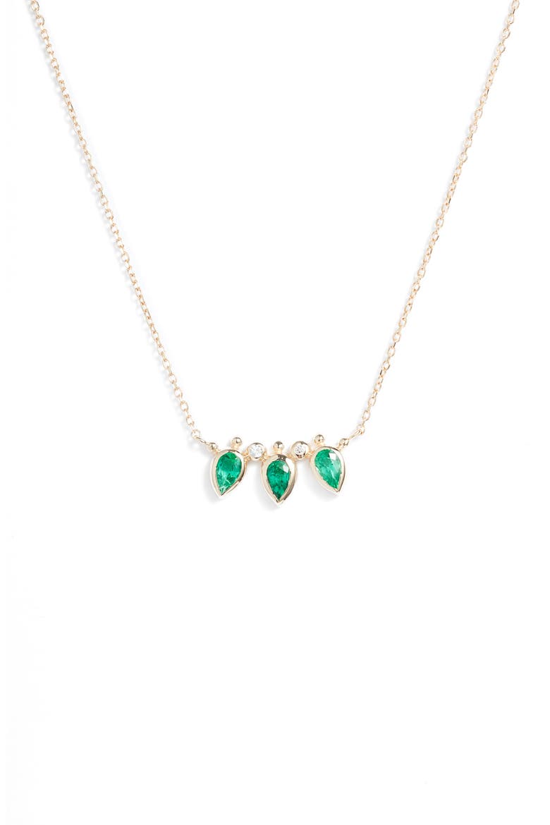 Bouquet Diamond Mini Fan Necklace, Main, color, EMERALD