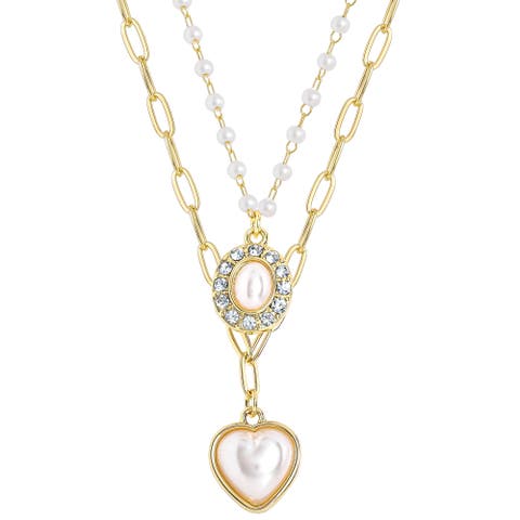Layered Necklaces for Women with Pearls and Heart Pendant