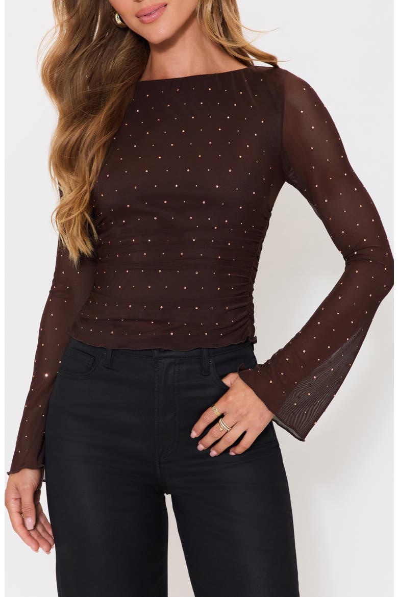 Born to Shine Embellished Mesh Top, Main, color, BROWN