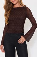 VICI Collection Born to Shine Embellished Mesh Top