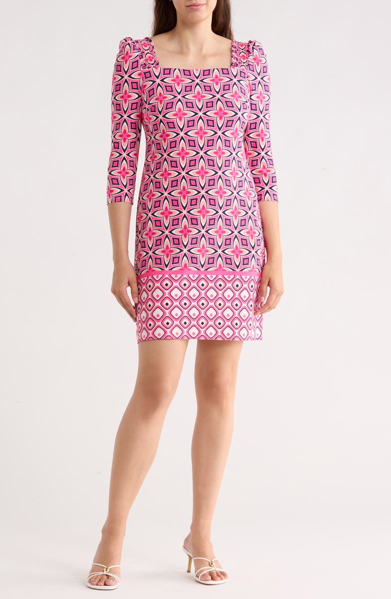 Eliza J Geo Print Long Sleeve Shift Dress, Main, color,