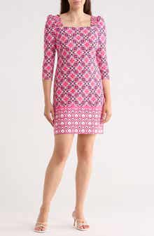 Eliza J Geo Print Long Sleeve Shift Dress