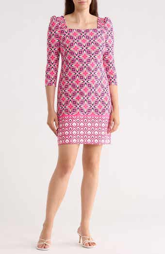Geo Print Long Sleeve Shift Dress