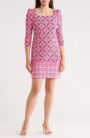 Eliza J Geo Print Long Sleeve Shift Dress