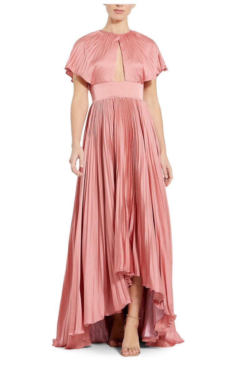 Mac Duggal Front Cutout Pleated High Low Dress, Main, color, Dusty Rose