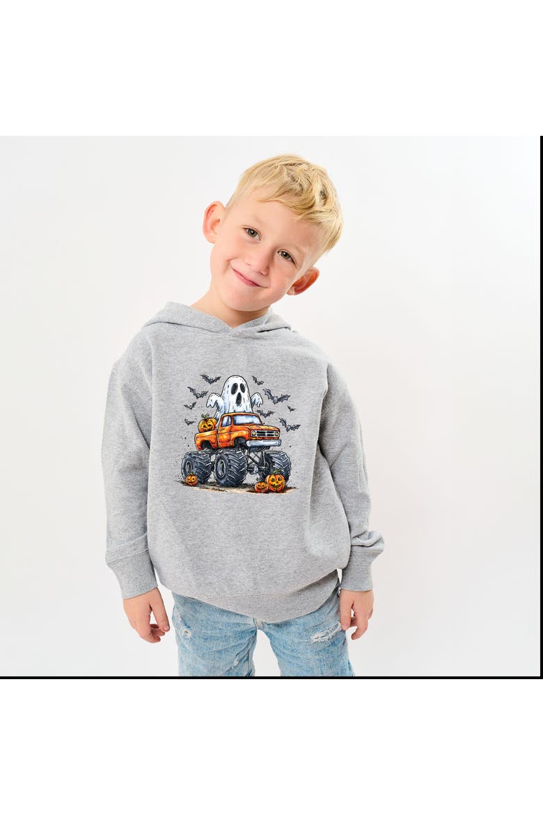 Monster Truck Ghost Toddler Hoodie, Main, color, Heather Grey