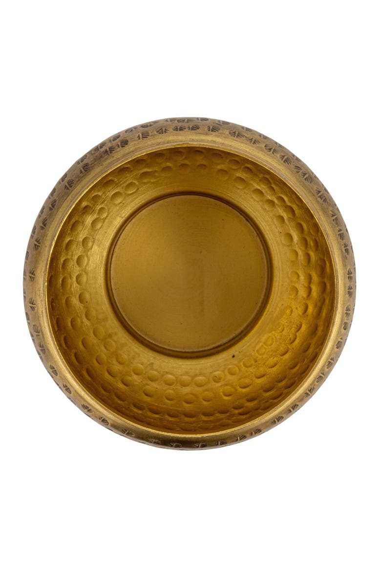 Round Hammered Metal Container with Bee Finial, Brass Finish, Alternate, color, Gold
