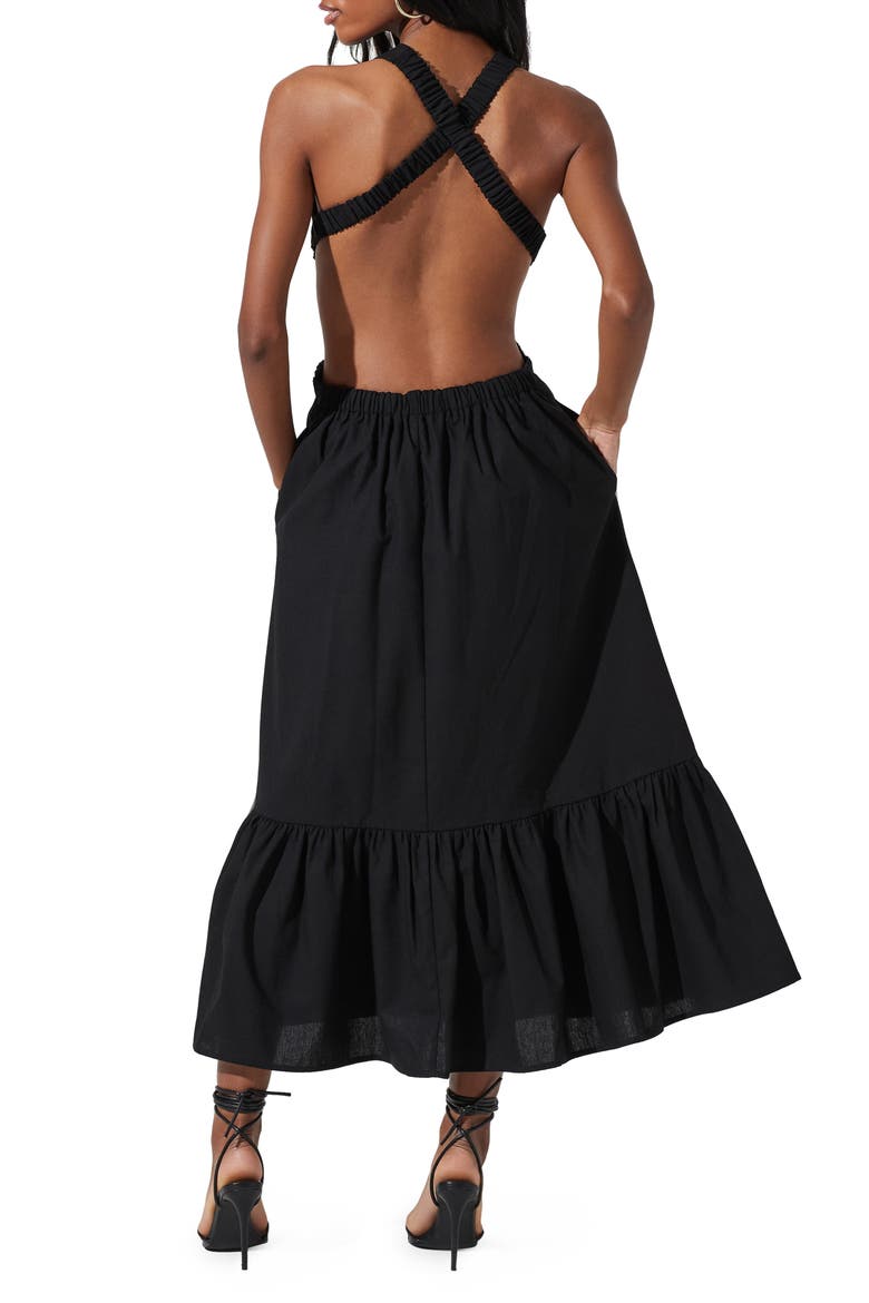 Open Back Linen & Cotton Maxi Dress, Alternate, color, BLACK