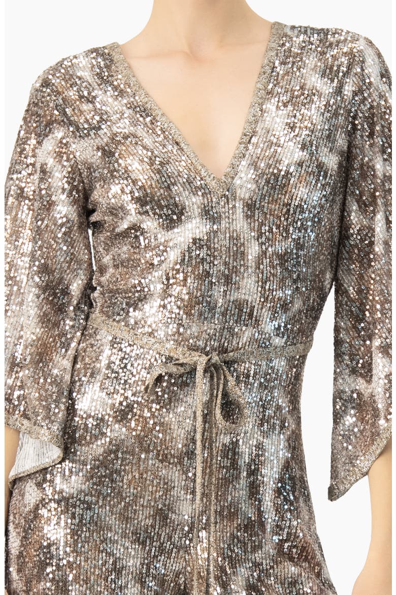 Sequin Wide-Leg, V-Neck Jumpsuit, Alternate, color, Copper