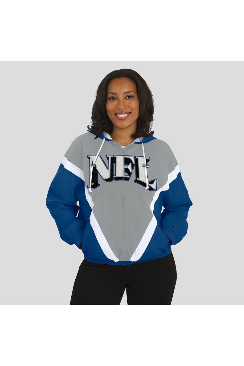 Women's WEAR by Erin Andrews Silver/Blue Shield Merchandise Retro Crinkle Full-Zip Hoodie Windbreaker, Alternate, color, Silver