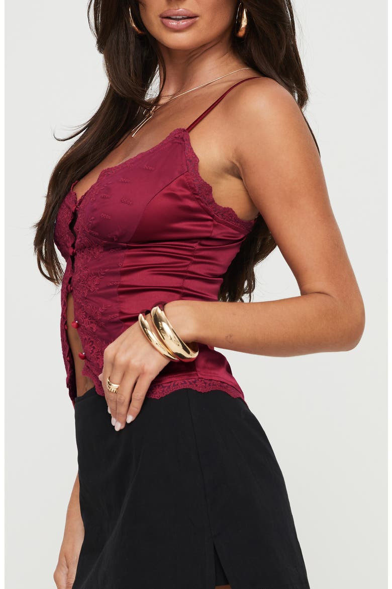 Juliana Lace & Satin Button-Up Camisole, Alternate, color, DARK RED