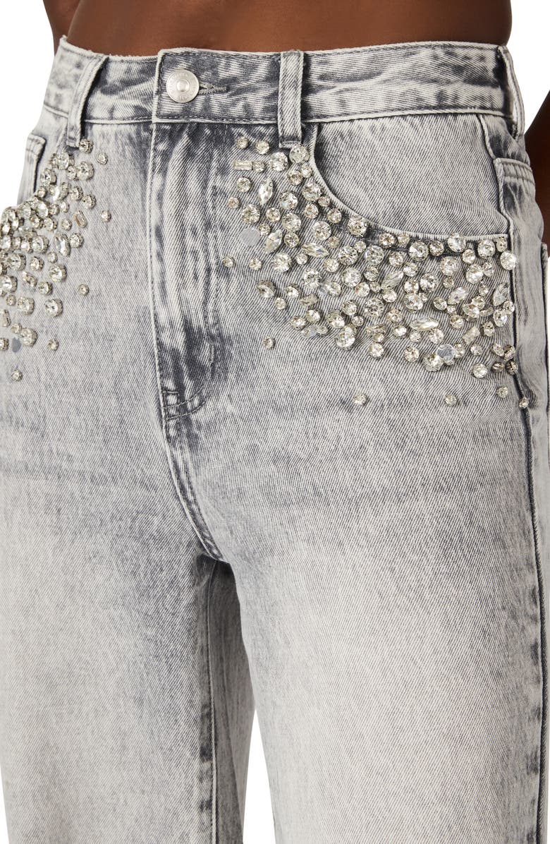Steve Madden Eras Crystal Embellished Straight Leg Jeans, Alternate, color, Fog