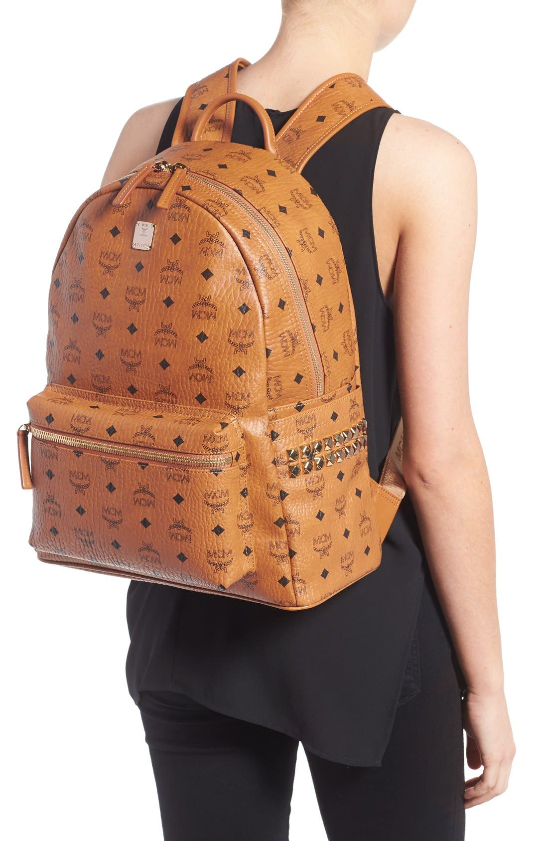 Medium Stark Visetos Studded Backpack, Alternate, color, COGNAC