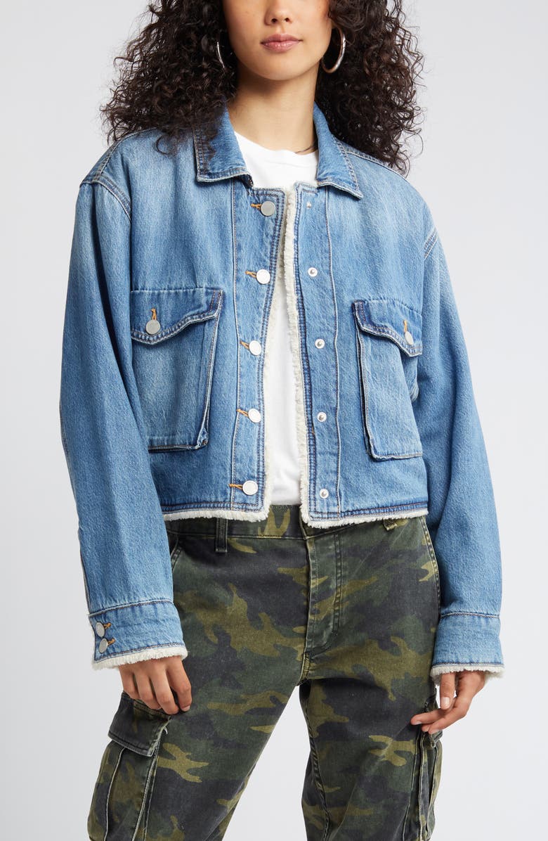 BLANKNYC High Pile Fleece Lined Crop Denim Jacket, Alternate, color, 