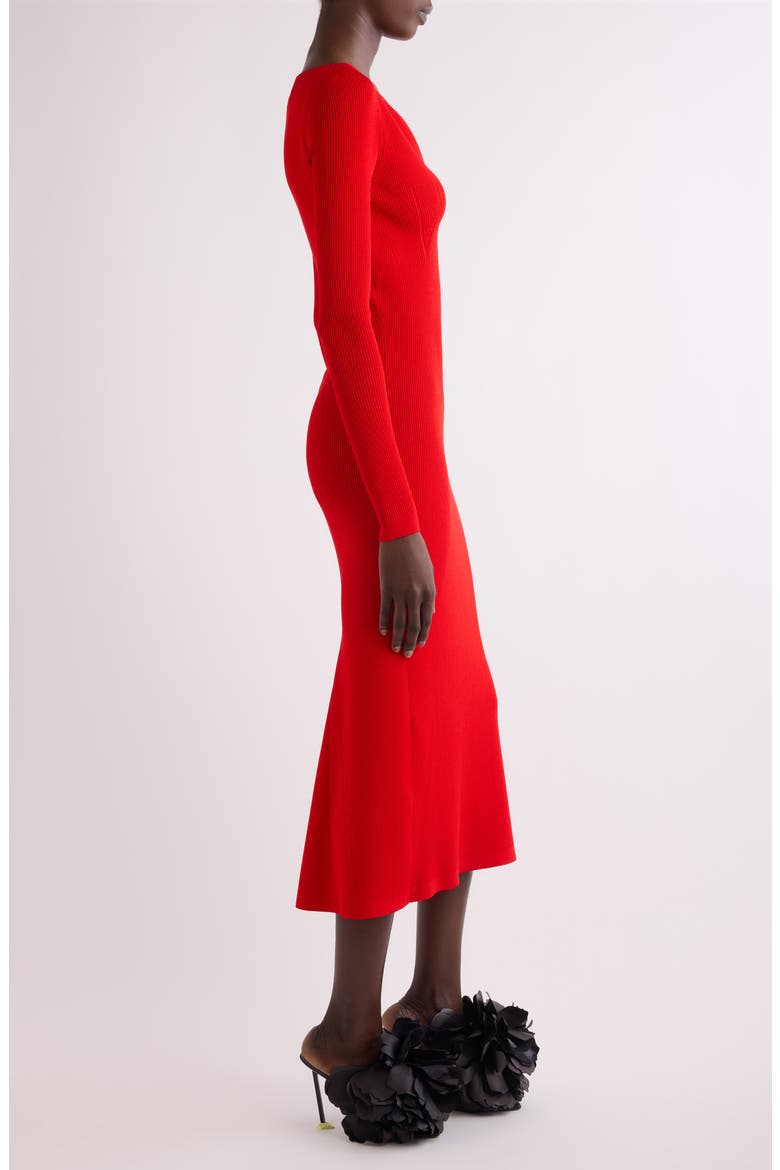 Kickback Long Sleeve Rib Midi Sweater Dress, Alternate, color, POPPY RED