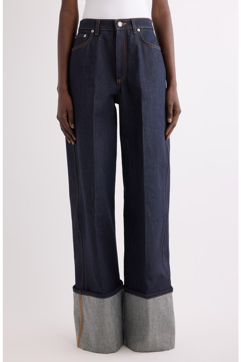 Raw Turn-Up Jeans, Main, color, DARK BLUE