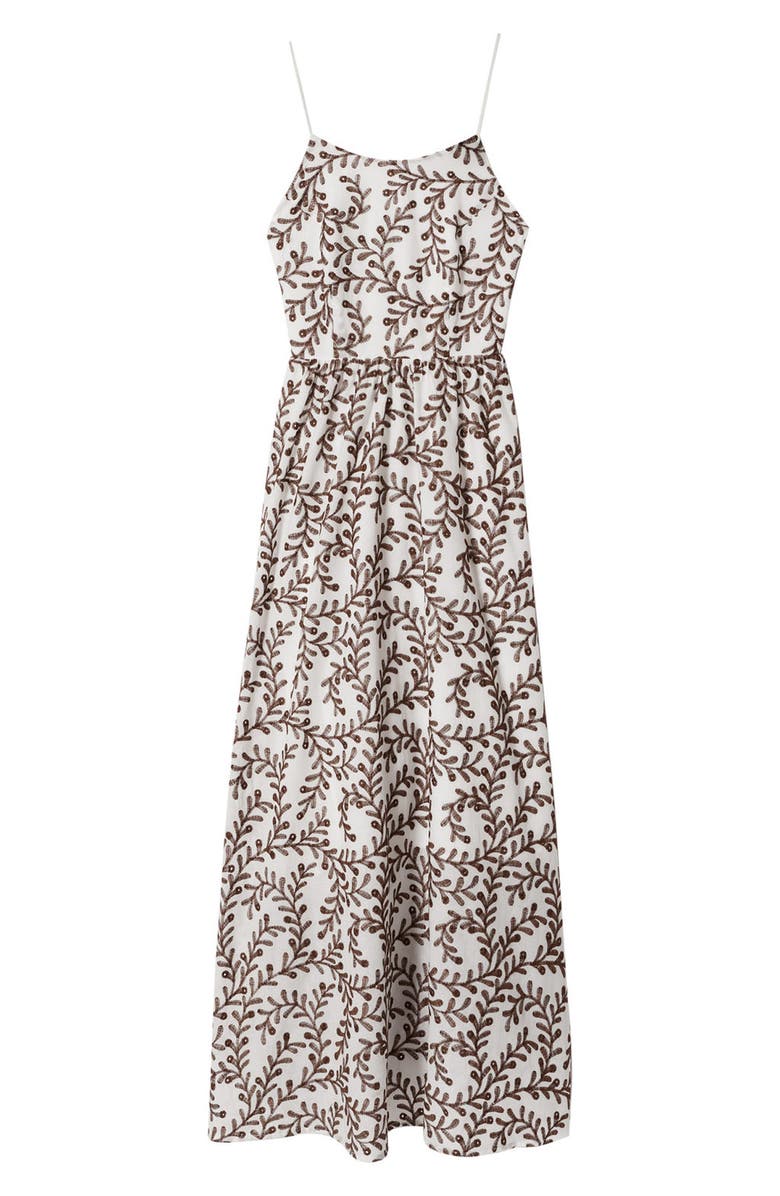 MANGO Embroidered Leaf Strappy Back Cotton Maxi Dress, Alternate, color,