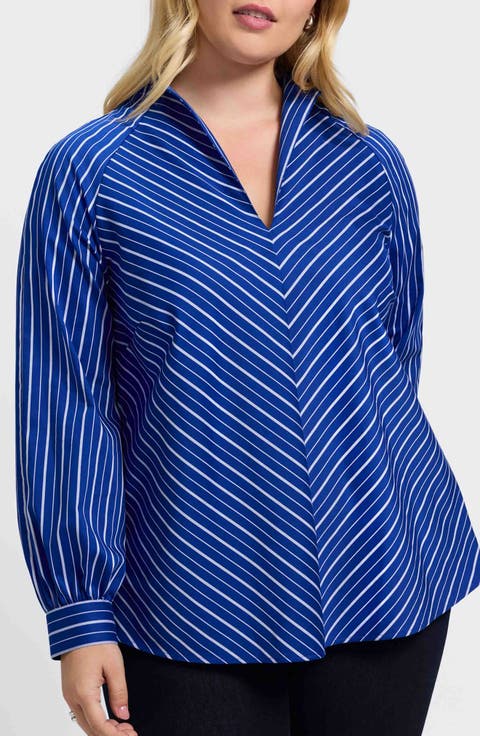 Daphne Stripe Stretch Cotton Blend Pullover Shirt (Plus)