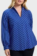 Foxcroft Daphne Stripe Stretch Cotton Blend Pullover Shirt
