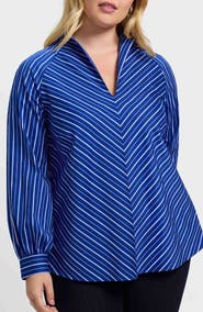 Foxcroft Daphne Stripe Stretch Cotton Blend Pullover Shirt