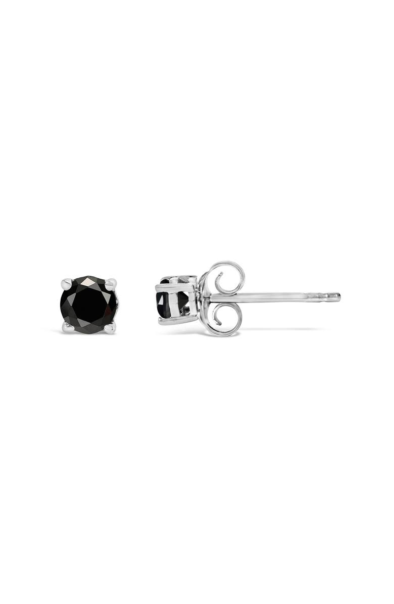 Haus of Brilliance Silver 1/3 Ct Black Diamond Solitaire Stud Earrings, Alternate, color, White