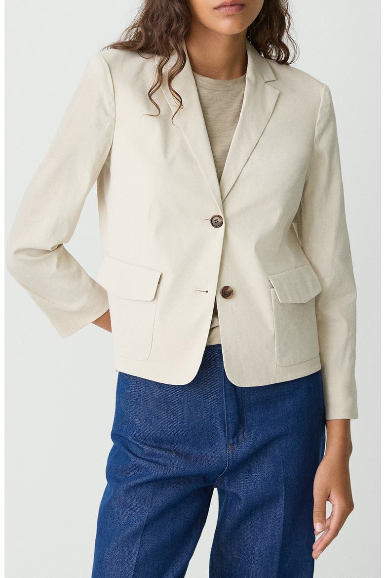 Linen Blend Shrunken Blazer, Main, color, STRAW