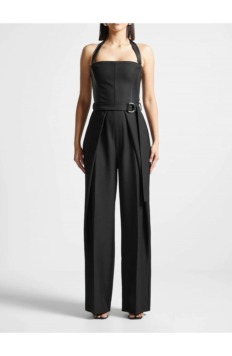 Manière De Voir Sabine Tailored Pleat Jumpsuit with Belt, Alternate, color, Black