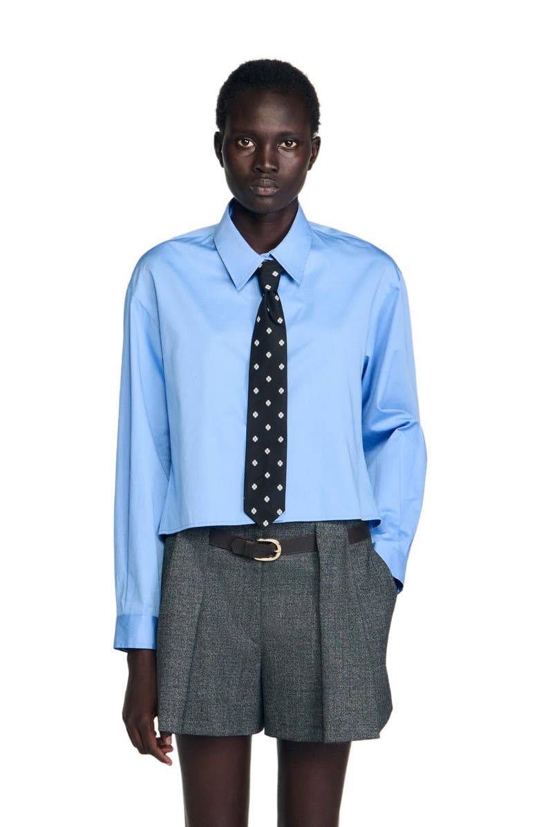 SANDRO Cropped shirt with detachable tie, Main, color, Blue