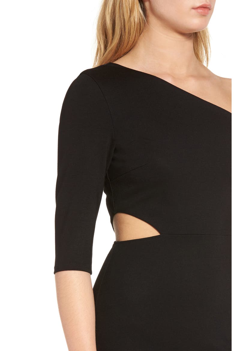 Side Cutout One-Shoulder Dress, Alternate, color, BLACK