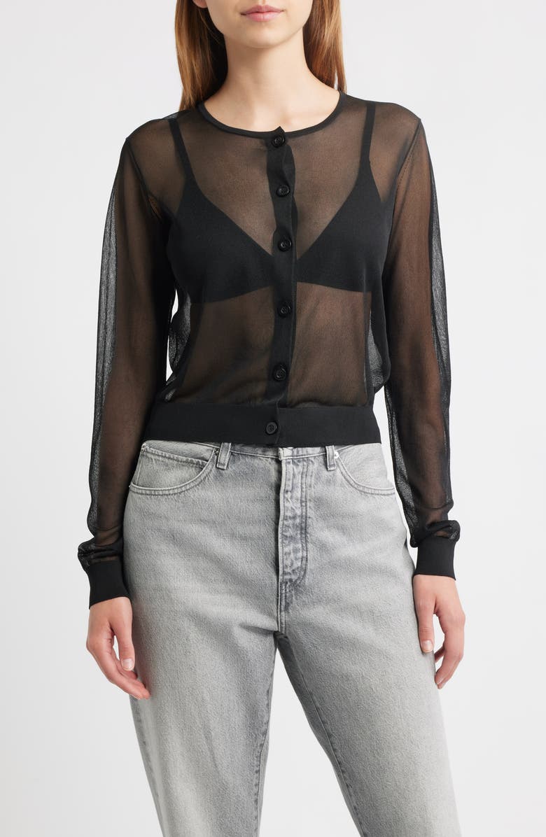 FRAME The Luxe Sheer Cardigan, Main, color, Black