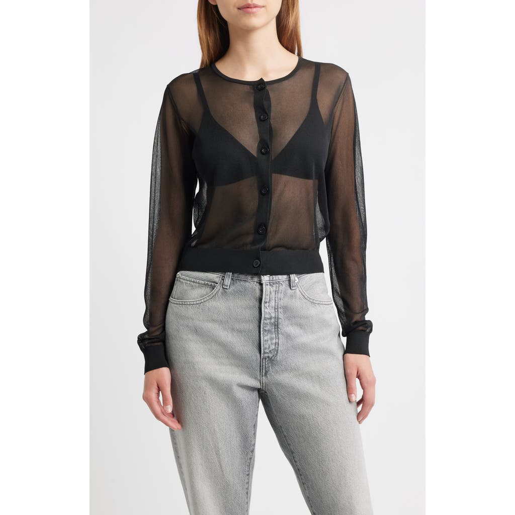 Frame The Luxe Sheer Cardigan In Black