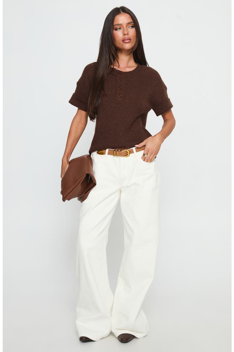 Brandii Short Sleeve Henley Sweater, Alternate, color, CHOCOLATE