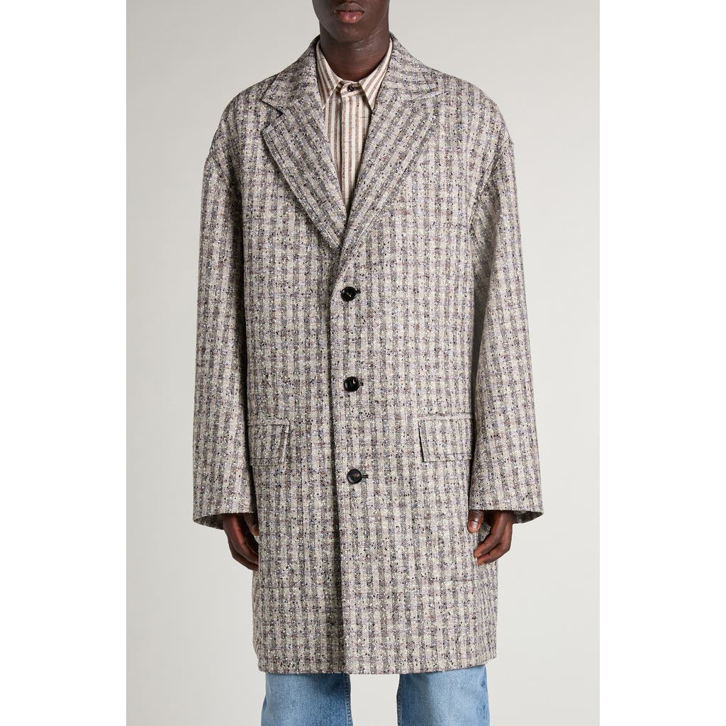 Bottega Veneta Gingham Wool Blend Bouclé Topcoat In Black/loam/chalk