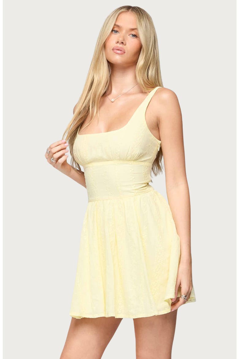 Reina Floral Embroidered Cotton Minidress, Alternate, color, YELLOW