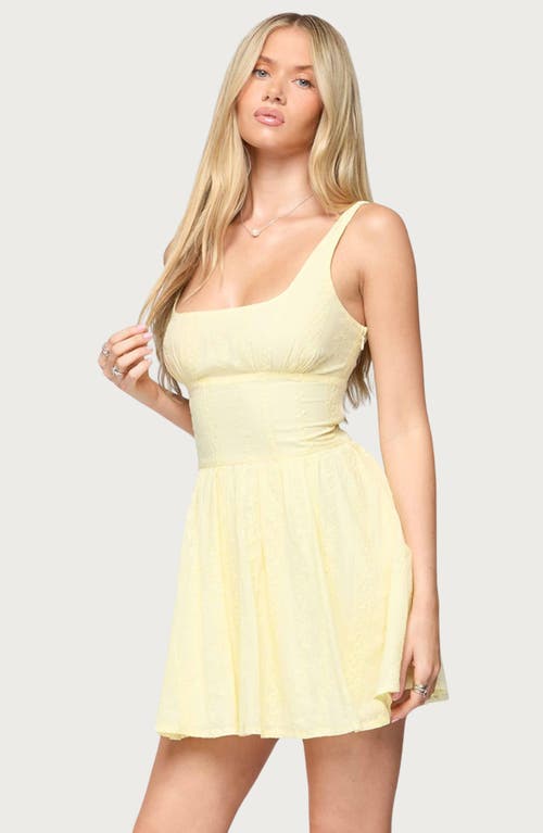 Edikted Reina Floral Embroidered Cotton Minidress In Yellow
