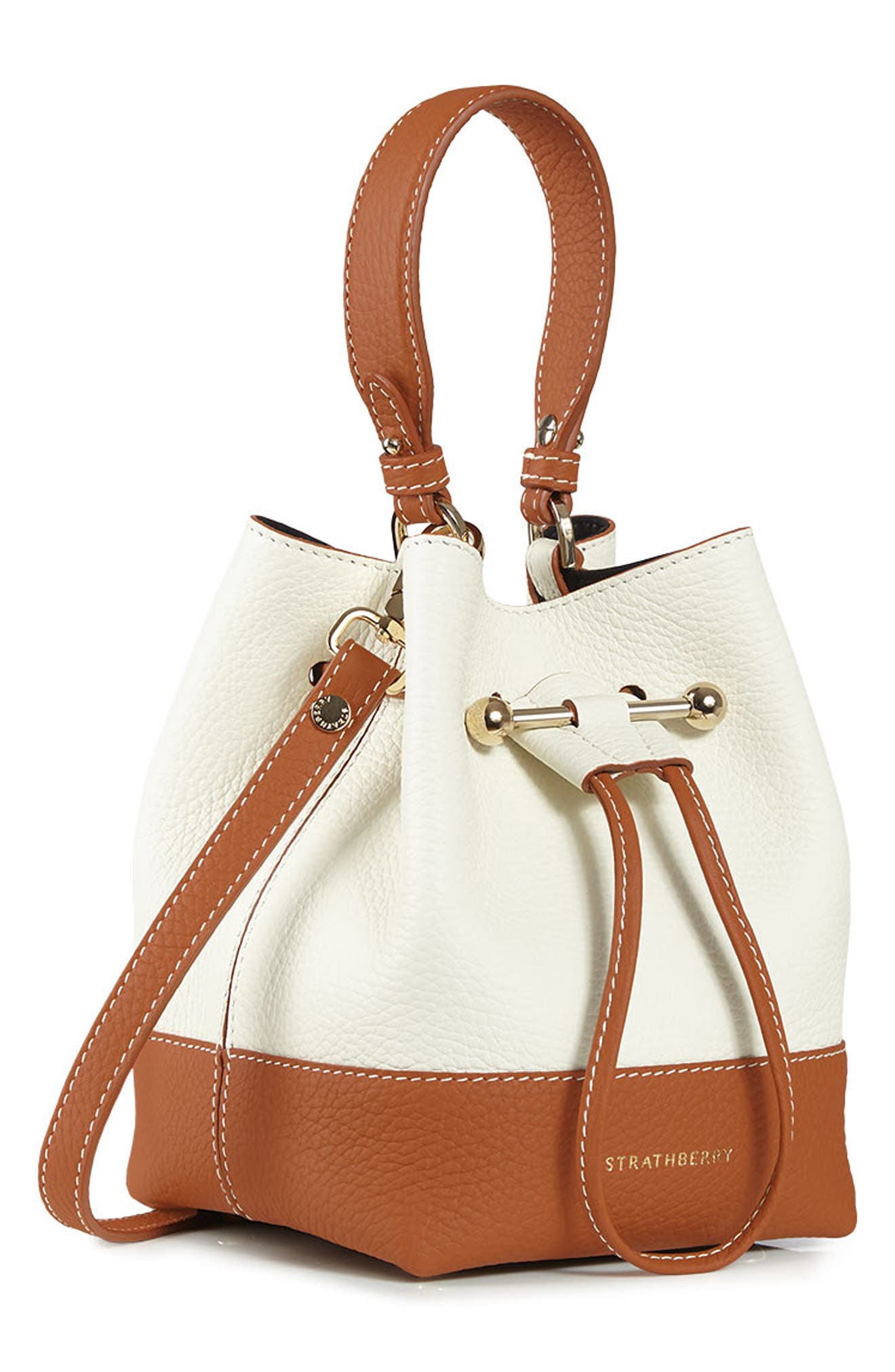 Strathberry Lana Osette Bicolor Leather Crossbody Bucket Bag, Alternate, color, Vanilla/Tan