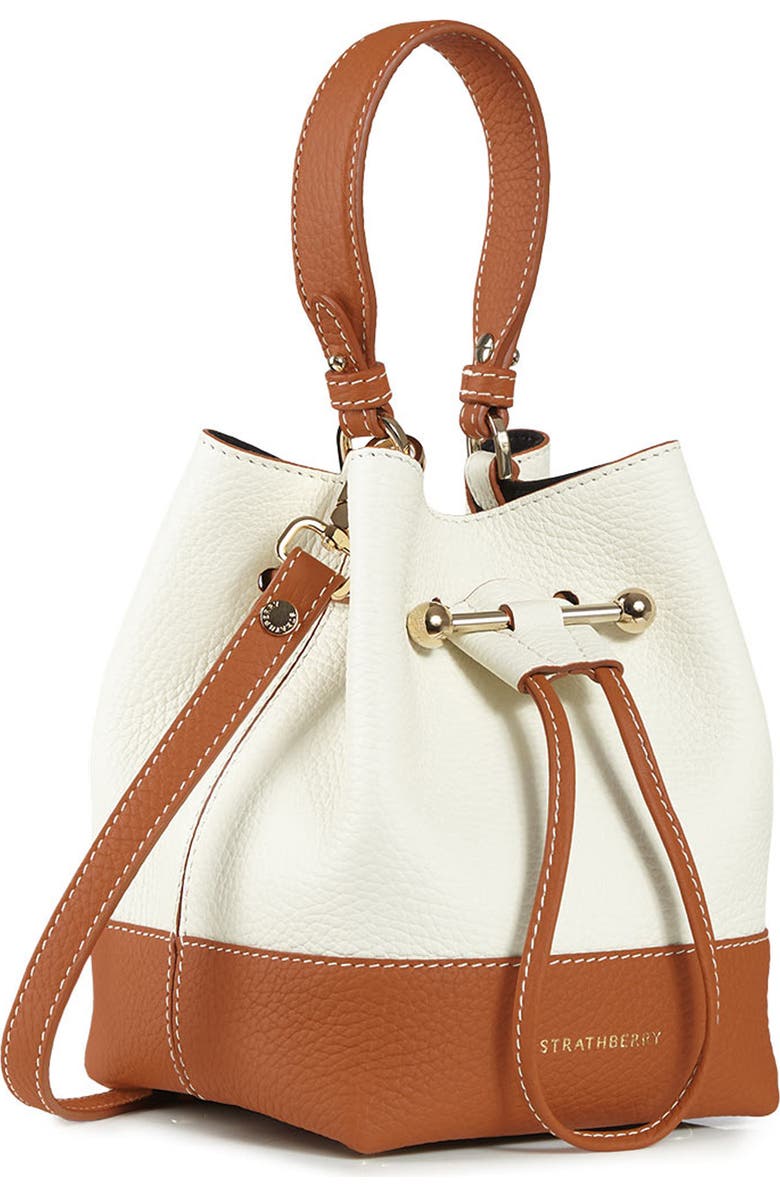 Strathberry Lana Osette Bicolor Leather Crossbody Bucket Bag, Alternate, color, Vanilla/Tan