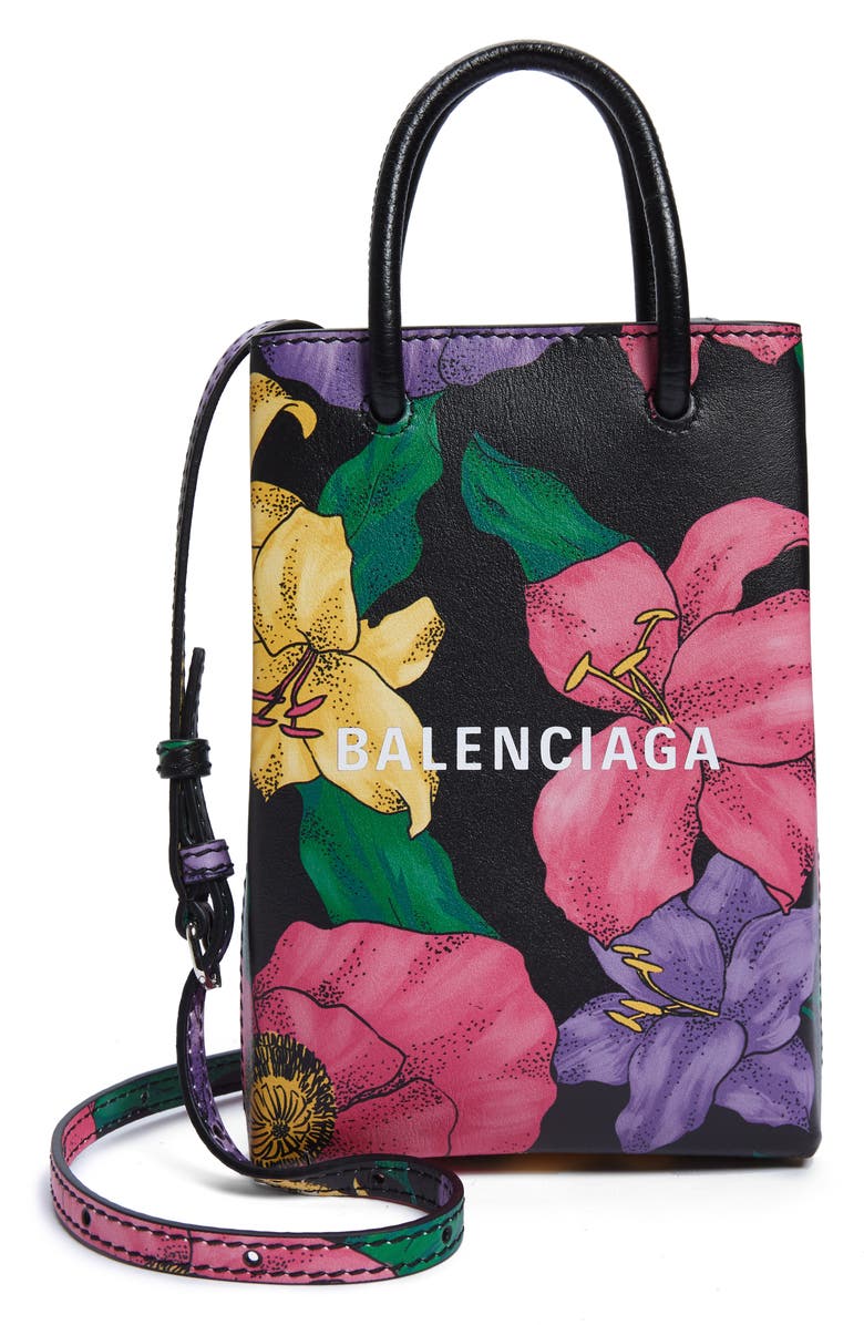 Balenciaga Leather Crossbody Phone Case, Main, color,