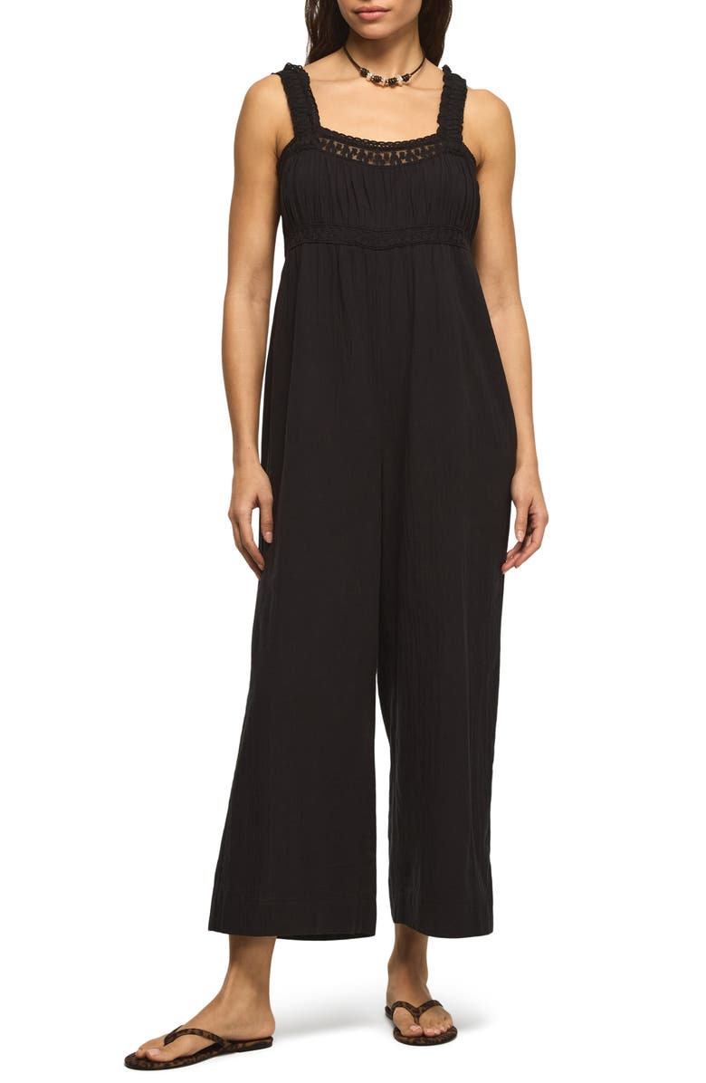 Lucky Brand Lace Yoke Jumpsuit, Main, color, Caviar