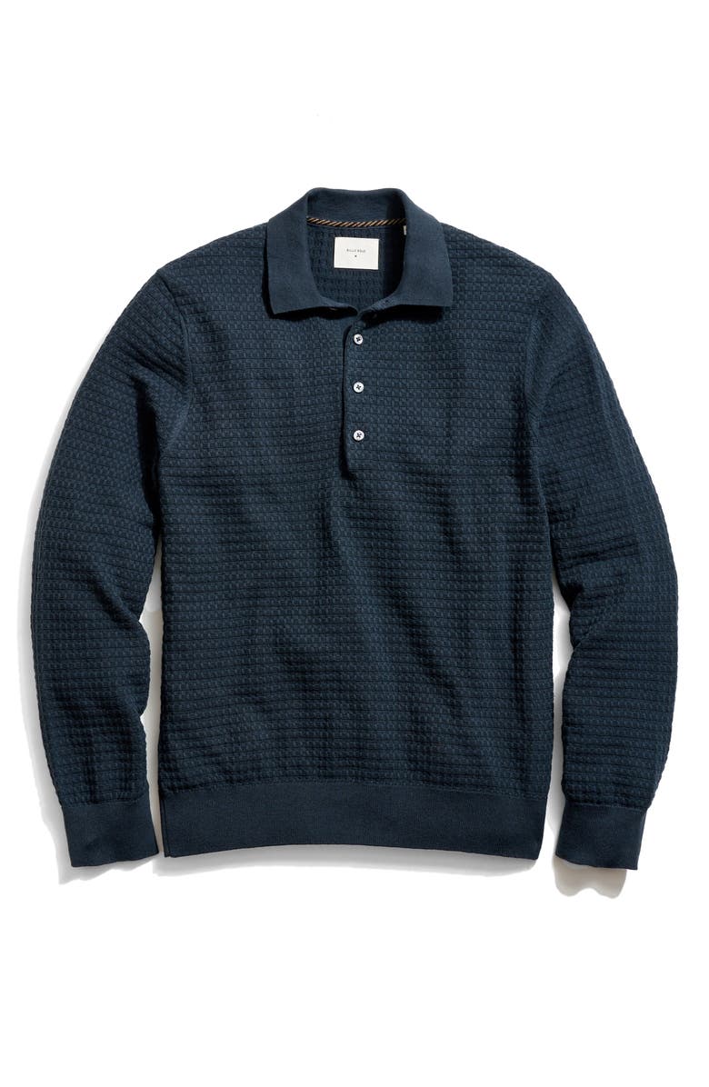 Billy Reid Grid Links Long Sleeve Polo, Main, color, Carbon Blue