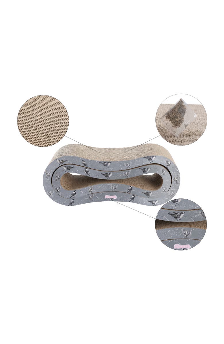 The Licker Store Suvi 26" Modern Cardboard Infinity 2-in-1 Lounge Bed Cat Scratcher with Catnip, Main, color, Gray